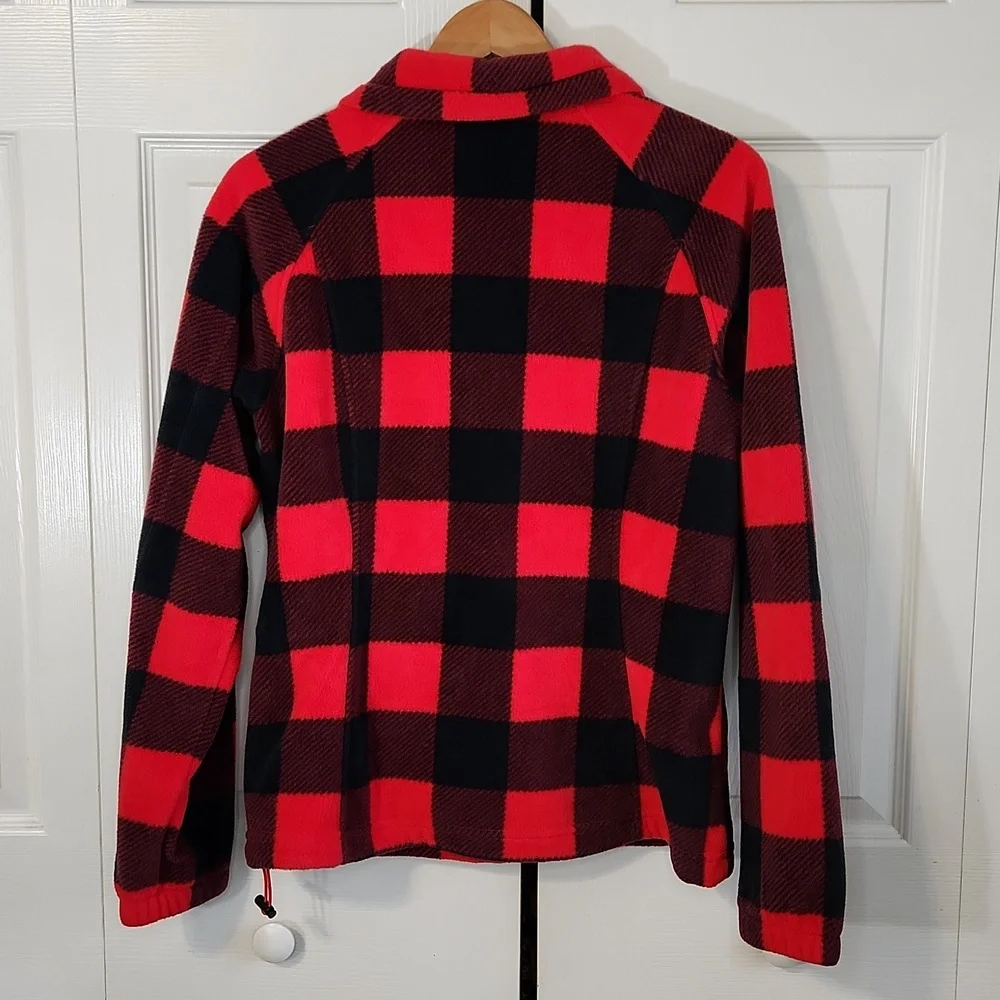 Columbia Womens Red & Black Plaid/Checkered Full‎ Zip Fleece Jacket Size Med